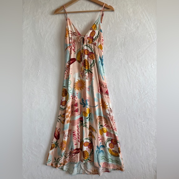 Paper Heart womens pink‎ Linen Blend sleeveless Maxi Fruit Dress size small - Picture 2 of 11